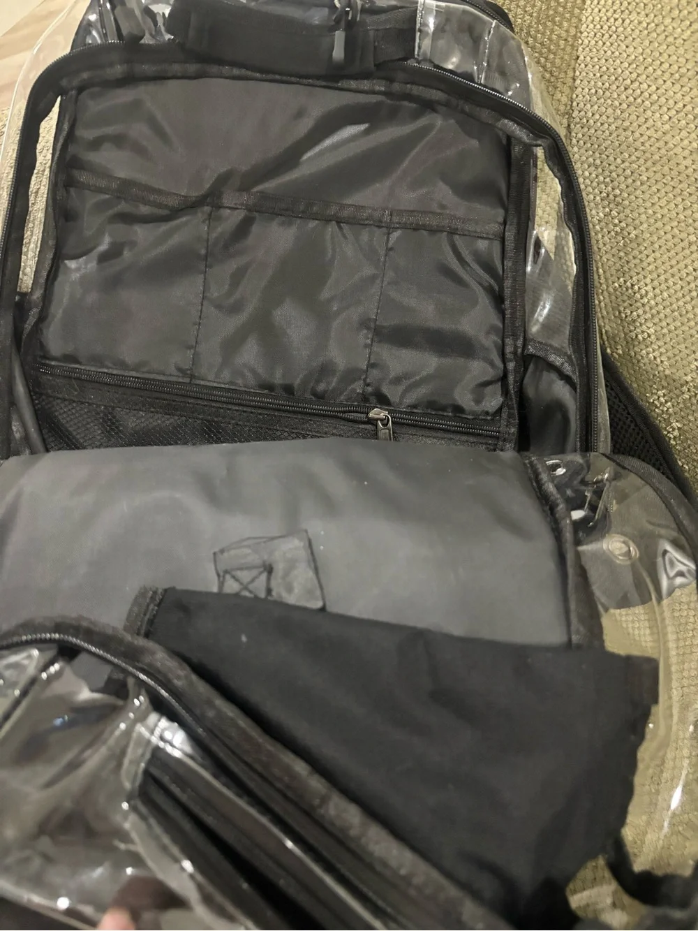 Clear Black PVC Backpack with Yellow Logo Accent